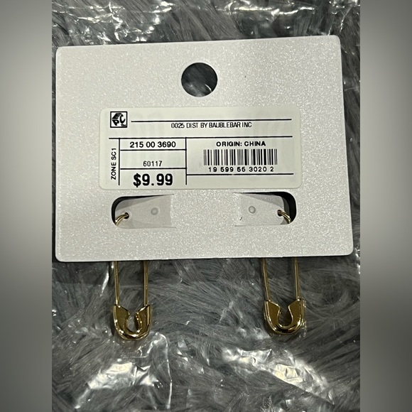 BaubleBar Gold Tone Safety Pin Threader Earrings Nickel Free SugarFix NWT - Picture 10 of 10
